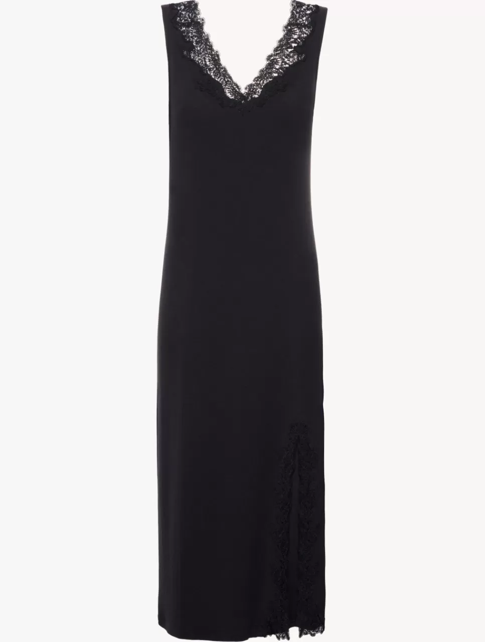Hot Camicia Da Notte Lunga A Costine Misto Cashmere Colore Onyx Con Ricami A Frastaglio Slipdress & Sottovesti