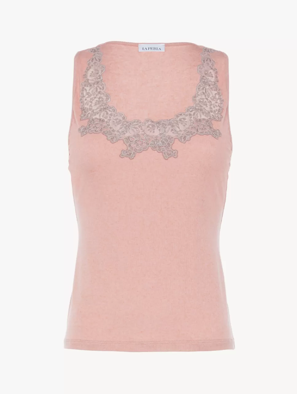 Hot Canotta Con Spallina Ampia A Costine Misto Cashmere Colore Blush Clay Con Ricami A Frastaglio Loungewear | Canotte & Top