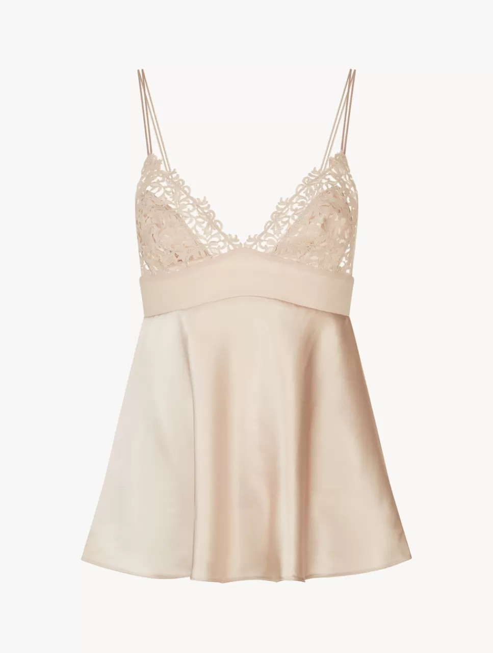 Online Canotta In Seta Beige to Con Ricamo A Frastaglio In Macramè Canotte & Top | Capi in seta