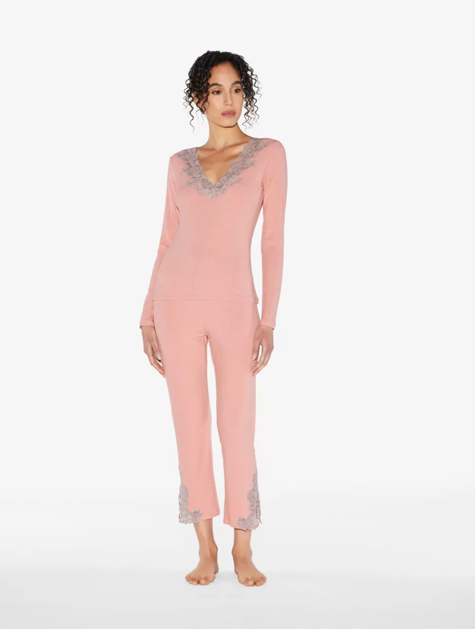 Hot Pantalone A Costine Misto Cashmere Colore Blush Clay Con Ricami A Frastaglio Loungewear | Short & Pantaloni