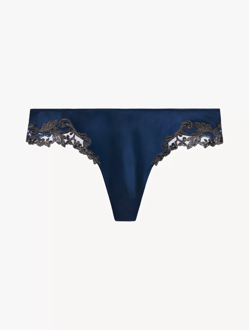 New Perizoma In Raso Di Seta Blu Con Ricamo A Frastaglio Perizomi & tanga