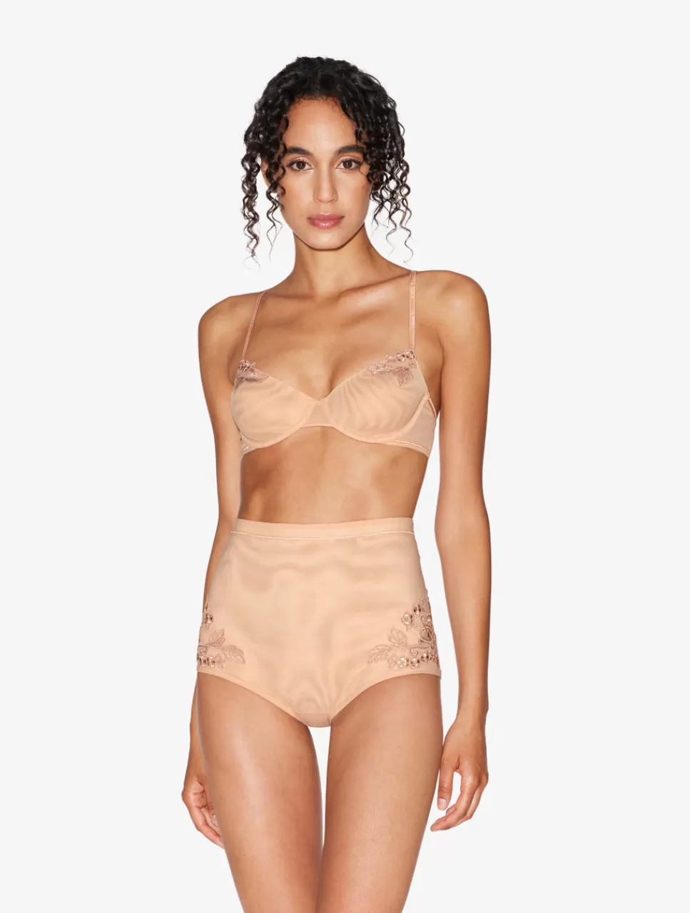 Hot Reggiseno A Balconcino In Tulle Stretch Color Sabbia Balconcino | Con ferretto