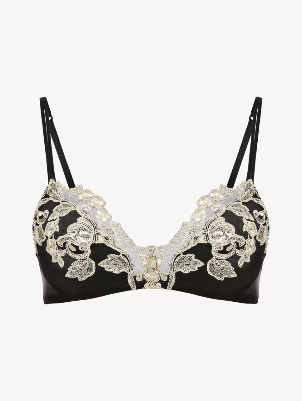 New Reggiseno A Triangolo In Seta Nera Con Ricamo A Frastaglio Avorio Senza ferretto | Triangolo