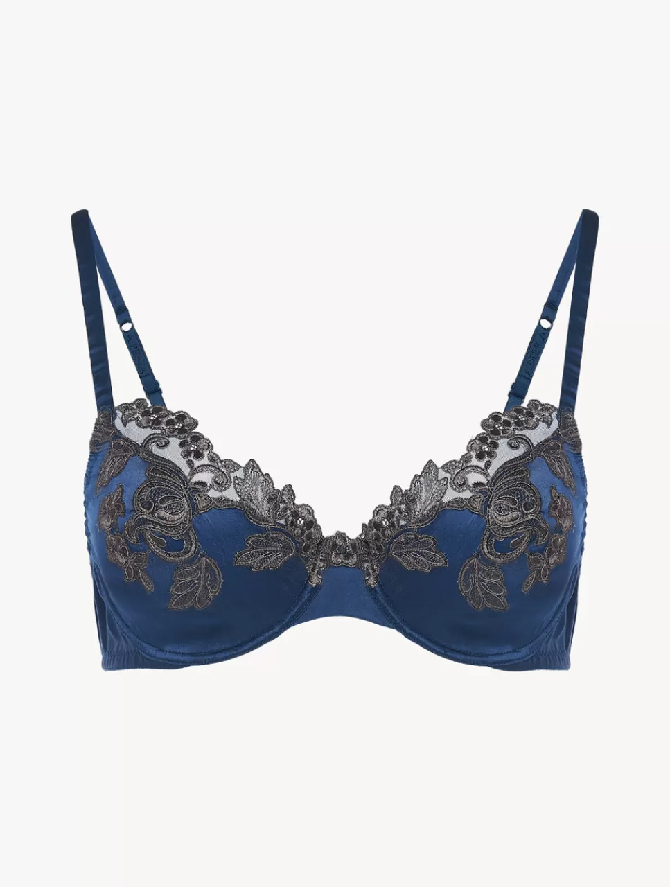 New Reggiseno Con Ferretto In Seta Blu Con Ricamo A Frastaglio Avorio Con ferretto