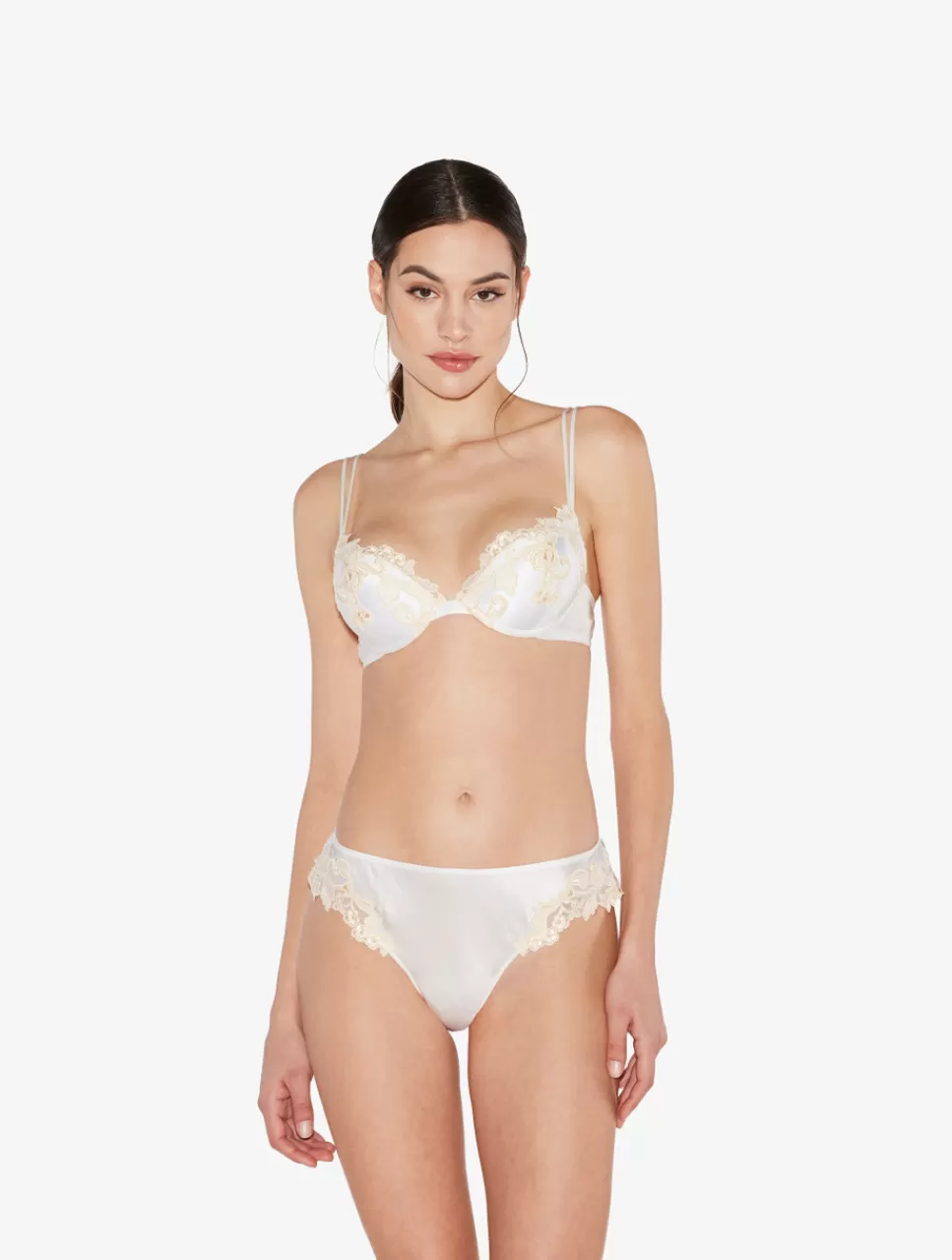 Flash Sale Reggiseno Push-up In Seta Bianca Con Ricamo A Frastaglio Avorio Con ferretto | Imbottiti