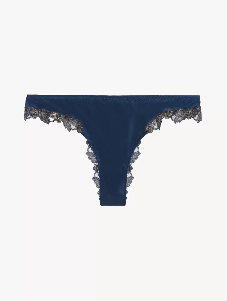 Flash Sale Slip Brasiliano In Seta Blu Con Ricamo A Frastaglio Brasiliani