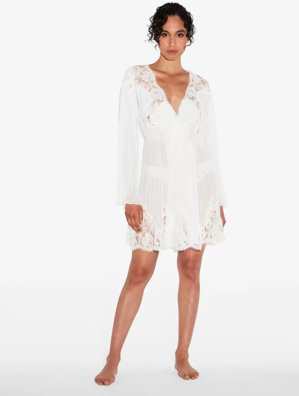 Online Vestaglia Corta Off-white Con Pizzo Leavers Di Cotone Vestaglie