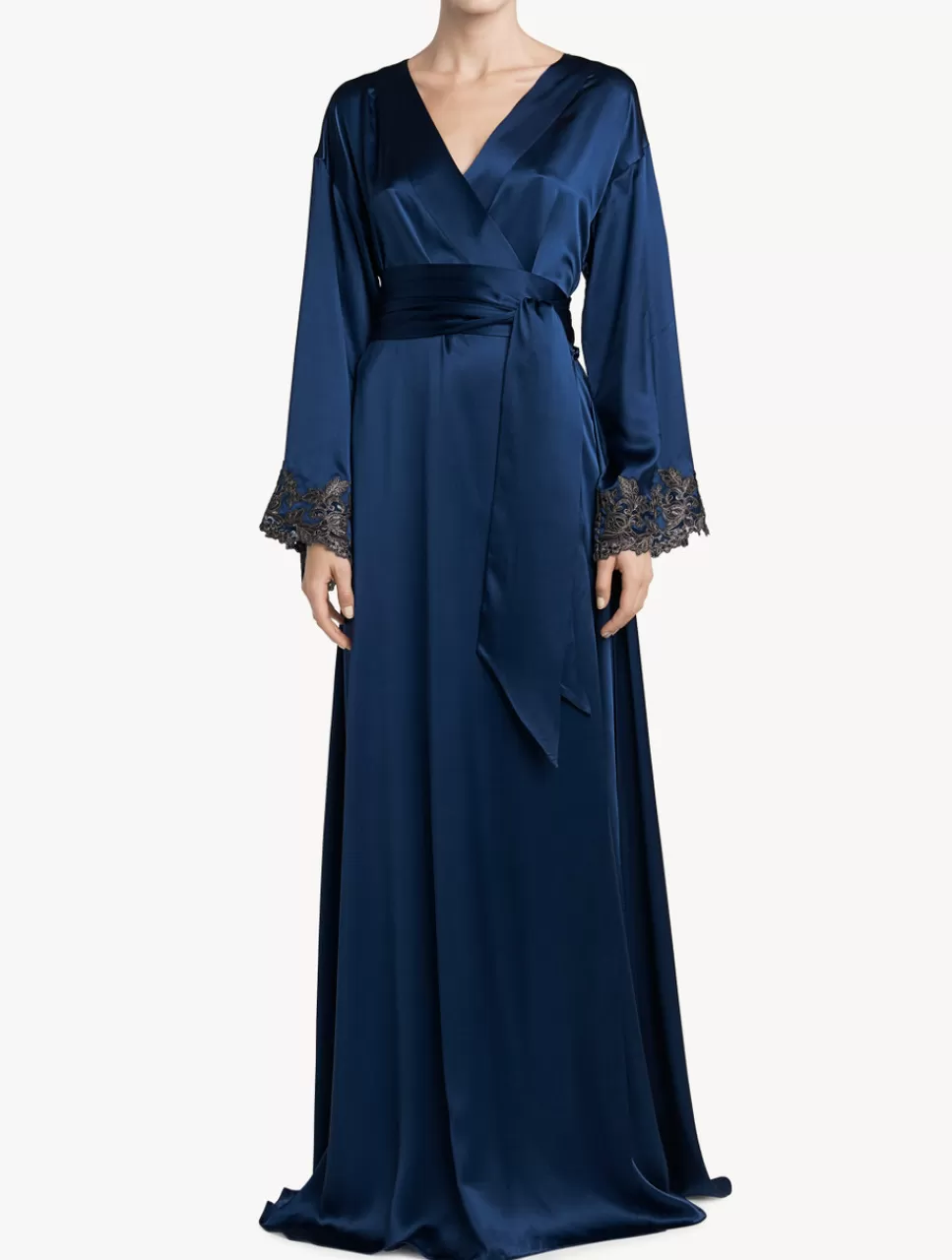 Flash Sale Vestaglia Lunga Blu Con Ricamo A Frastaglio Vestaglie | Capi in seta