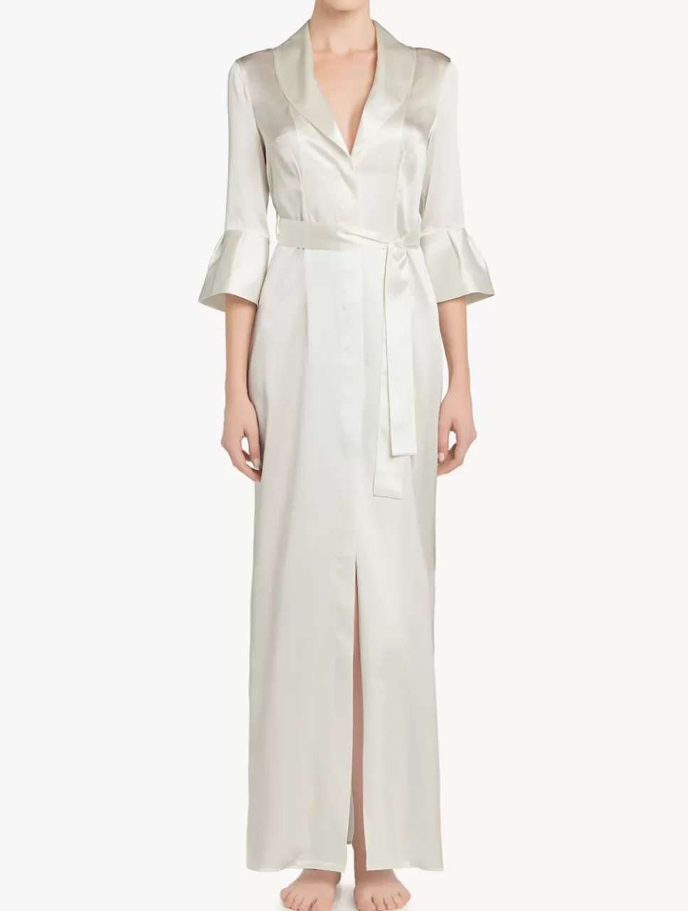 Fashion Vestaglia Lunga In Seta Off-white Con Cintura Vestaglie | Capi in seta