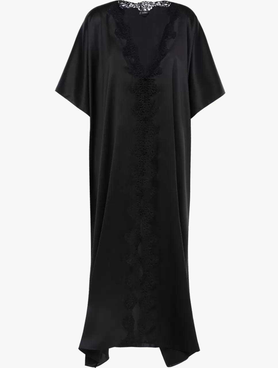Discount Vestaglia Lunga Nera In Seta Con Frastaglio Macramè Vestaglie | Slipdress & Sottovesti